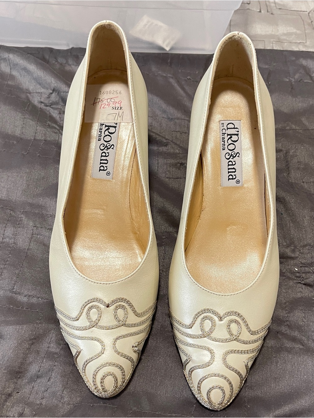 Rosanna Cream Pointed-Toe Flats with Metallic Embellishment